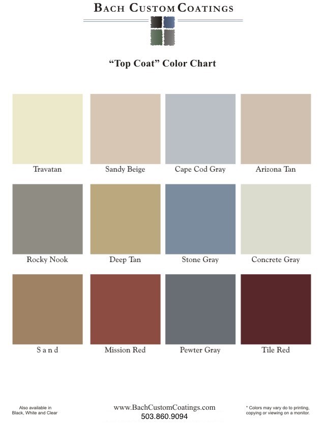 Top Coat Color Chart by Bach Custom Coatings
